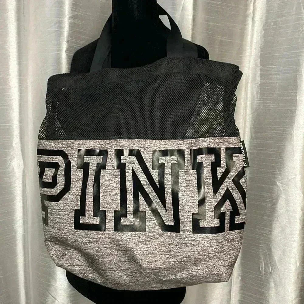 PINK Marl Gray Mesh Tote Bag